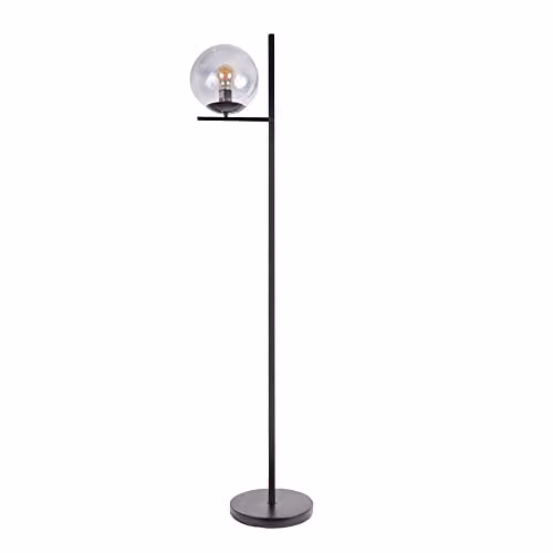 MiniSun Industrial Style Black Metal Floor Lamp with Grey Glass Sphere Shade H: 140 cm, W: 33 cm, D: 33 cm – 1