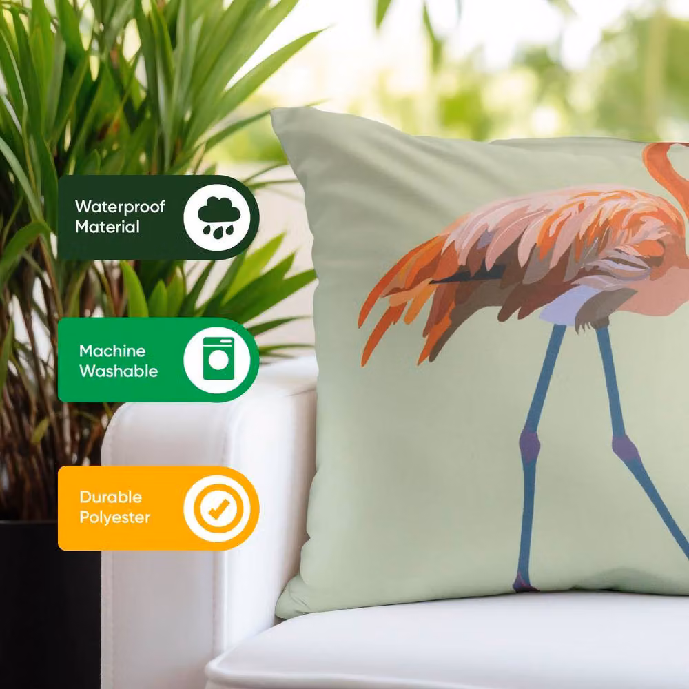 Gardenwize Pack of 2 Solo Flamingo Graphic Square Scatter Cushions in Green – 4