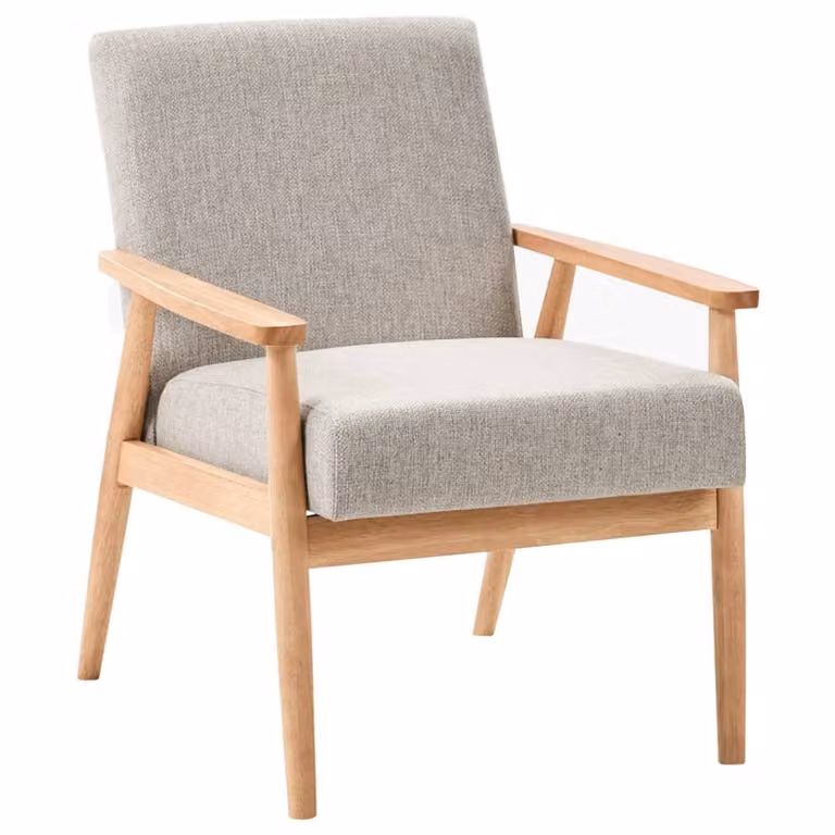 Wyld and Coco 3-Piece Mid-Century Sofa Set in Grey Fabric with Light Brown Wood Arms