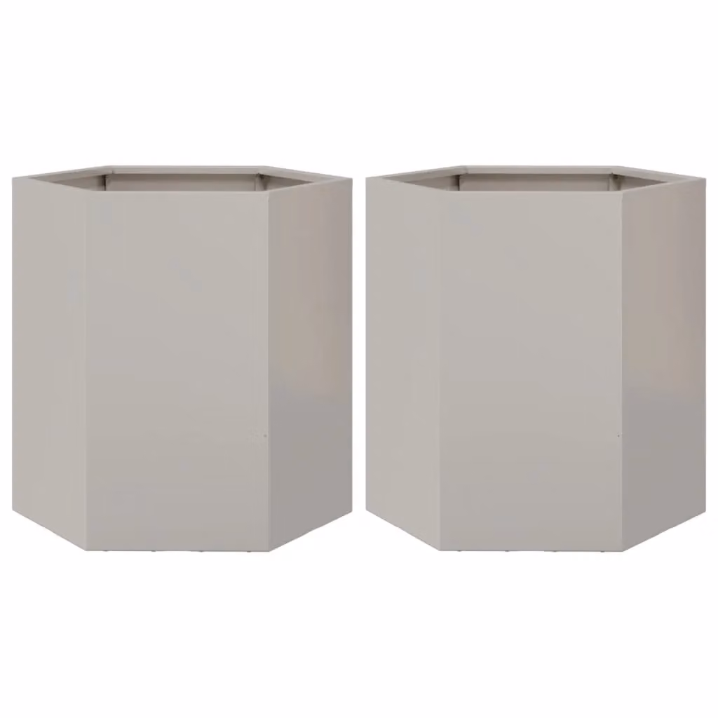 Berkfield Hexagon Stainless Steel Garden Planter Tub, 2 Pieces, Silver and Grey, W: 46 cm, D: 40 cm, H: 45 cm – 2