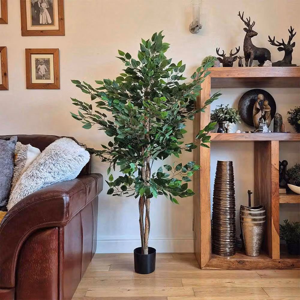 Voltico Artificial Banyan Tree in Black Pot, Green, Height: 150 cm – 2