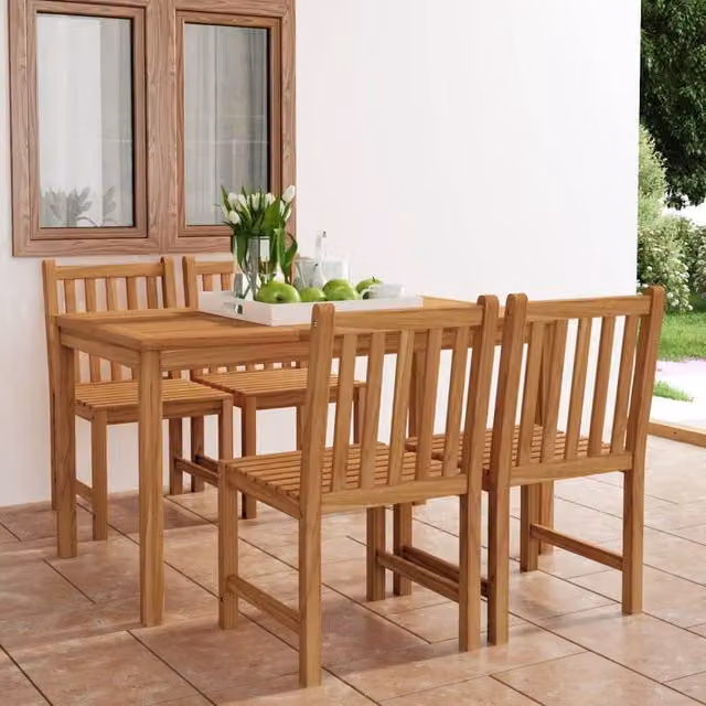 Berkfield Home 5 Piece Garden Dining Set in Brown Solid Teak Wood – 1