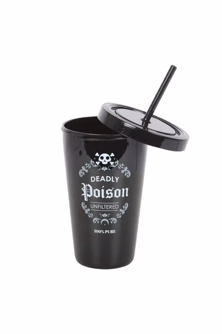 KDMD Deadly Poison Plastic Tumbler with Straw in Black and White, 500 ml – 2