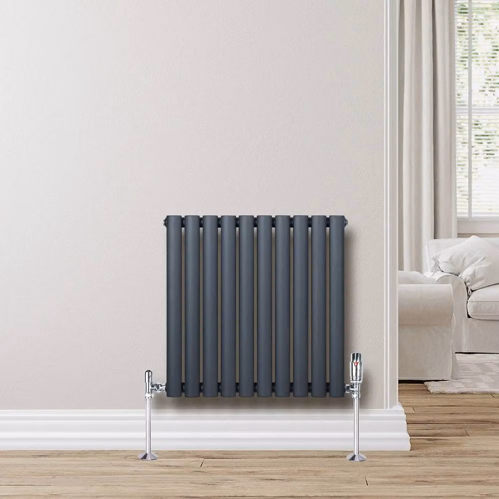 Monstershop Oval Single Column Steel Radiator in Anthracite Grey, W/H: 60 x 60 cm – 4