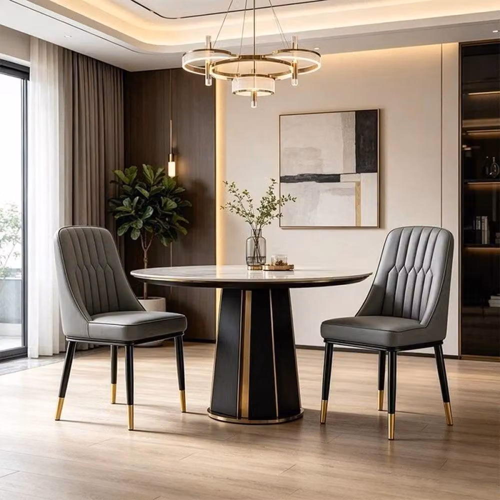 PAWNORA Set of 2 Modern Grey Leather and Metal Chairs – 5