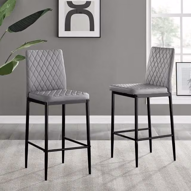 FurnitureboxUK Milan Faux Leather Bar Stools with Black Metal Legs, Pack of 2, Grey