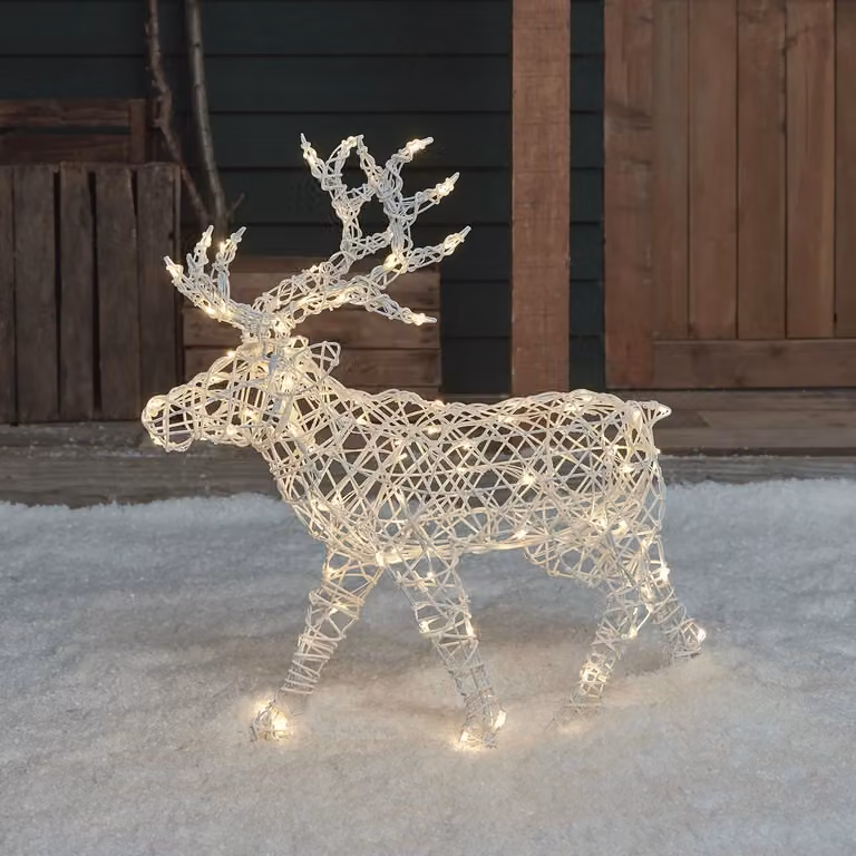 Arkendale 70cm White Dual LED Battery Operated Outdoor Reindeer