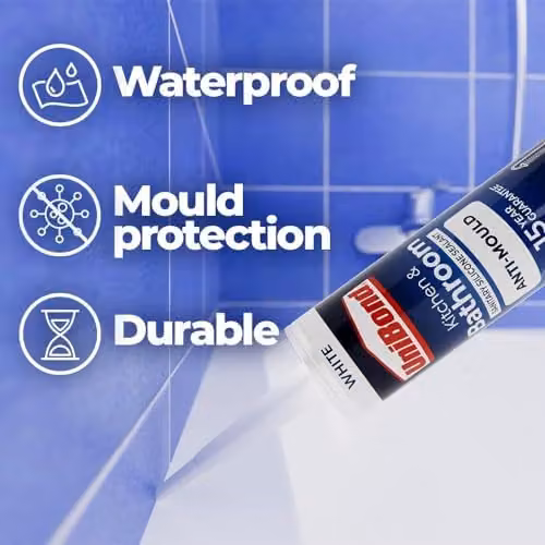 UniBond Anti-Mould Waterproof White Silicone Sealant, 2 x 274g Cartridges – 3