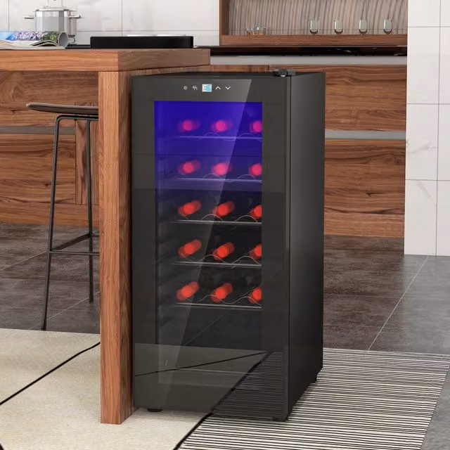 HOMCOM 50L Undercounter Wine Cooler Fridge with Glass Door, Black
