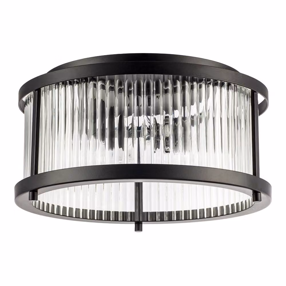 Happy Homewares Contemporary Ceiling Light Fitting with Transparent Fluted Glass and Black Metal Finish, W/D/H: 30 x 30 x 16 cm – 2