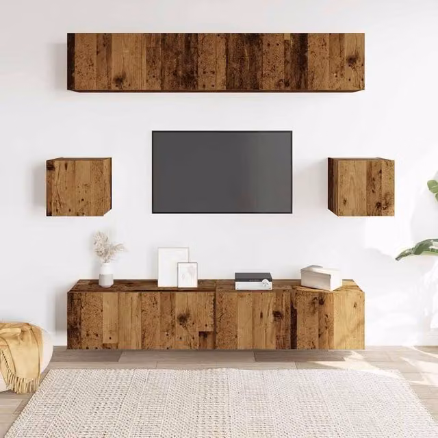 Berkfield Home Classic 6 Piece Wall-Mounted TV Cabinet Set in Brown Engineered Wood