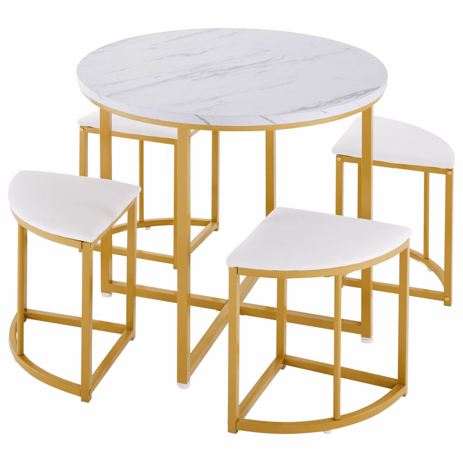 Aosom UK Dining Table and 4 Velvet Chairs Set, White and Gold, W/D/H: 80 x 80 x 75 cm – 2