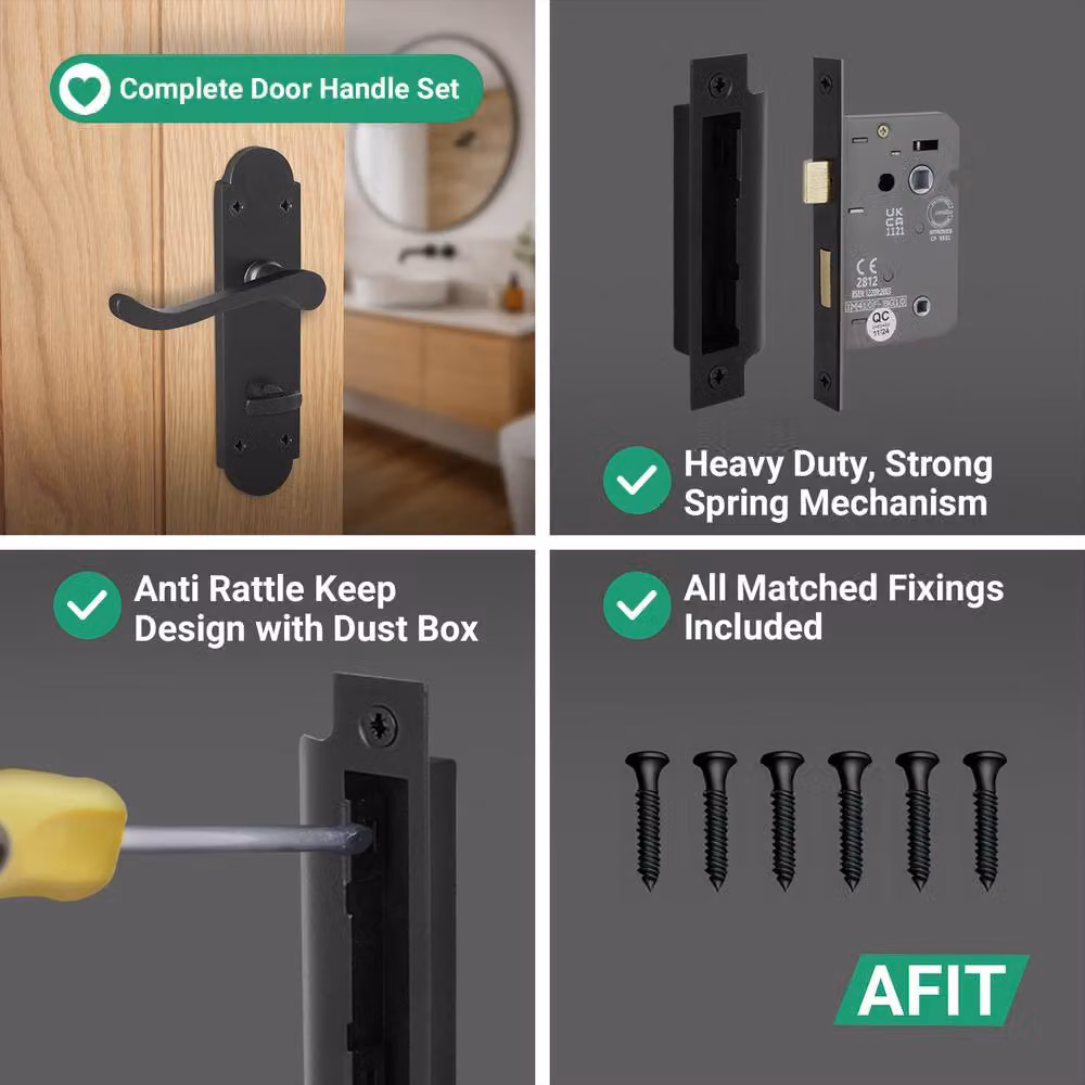 AFIT Matt Black Bathroom Door Handle Set, 1 Pair of Backplate Handles, W/H: 15 x 15 cm – 4