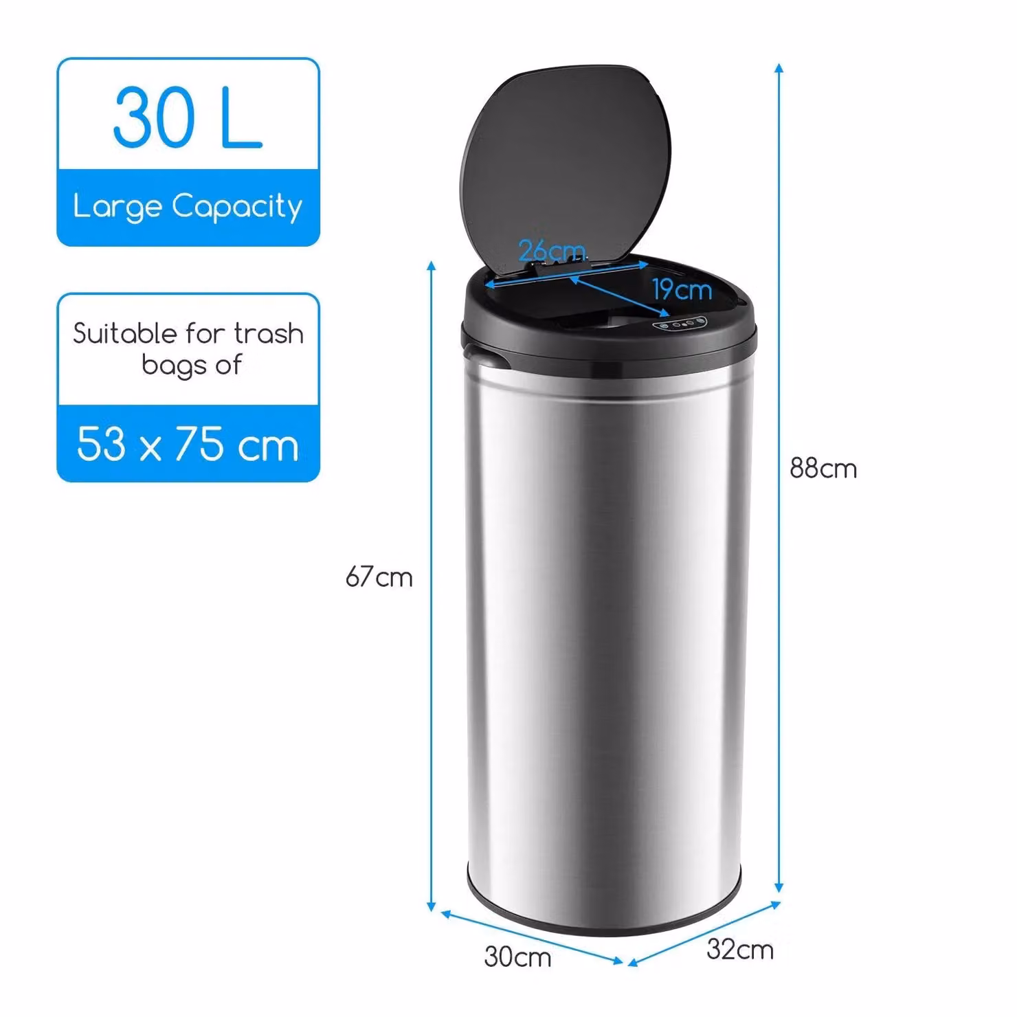 Costway 30L Automatic Motion Sensor Garbage Bin with Stainless Steel Frame in Silver – 2