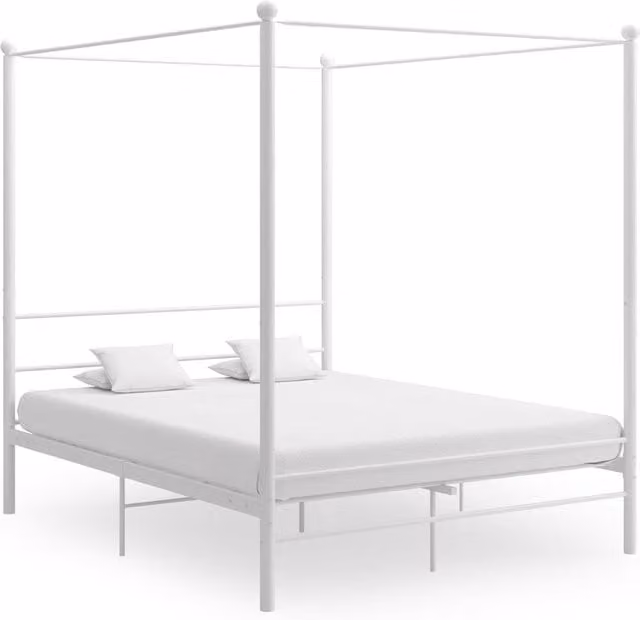 Berkfield Home White Metal Canopy Bed Frame W/D/H: 160 x 200 cm