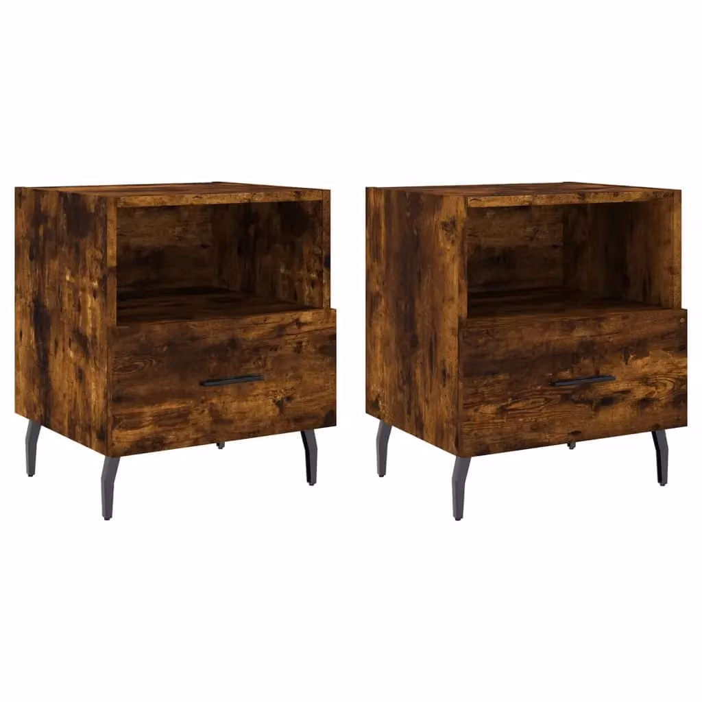 Berkfield Home Set of 2 Smoked Oak Bedside Cabinets in Brown, W/D/H: 40 x 35 x 47.5 cm – 1