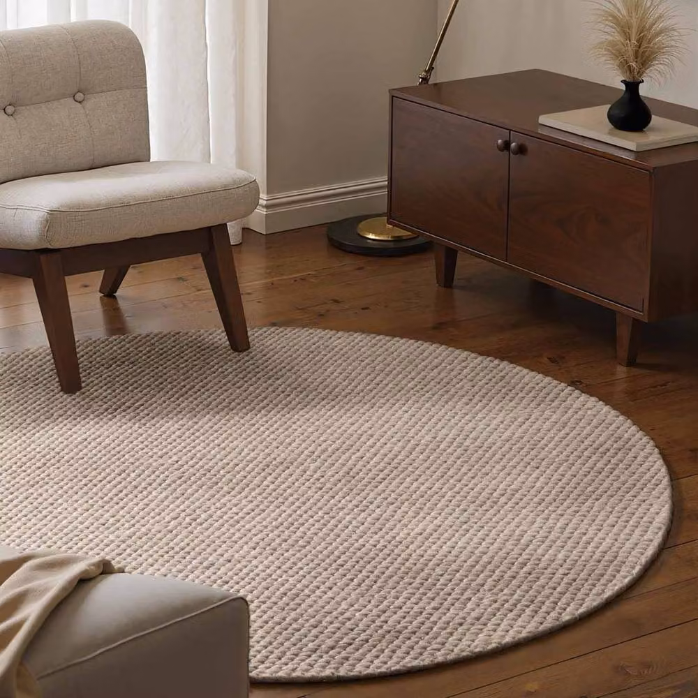 THE RUGS Lyon Handwoven Wool and Cotton Beans Round Rug in Beige, Diameter: 200 cm – 3