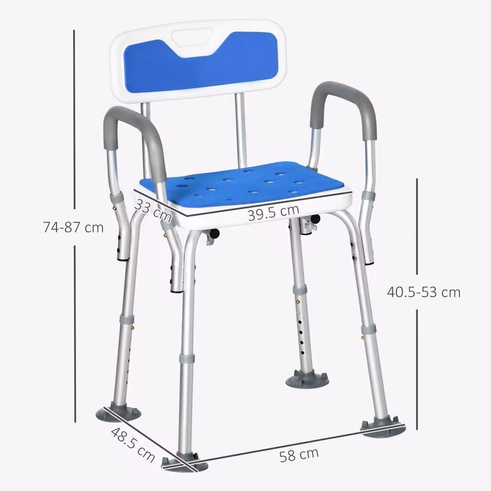 EONLION Padded Shower Stool with Arms and Back in Blue – 2