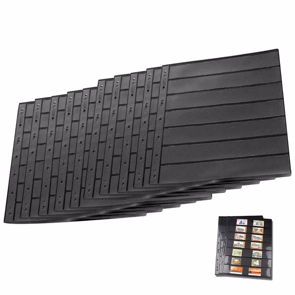 PAWNORA 20-Piece Black Stamp Album Stock Pages with Clear Plastic Sleeves – 4