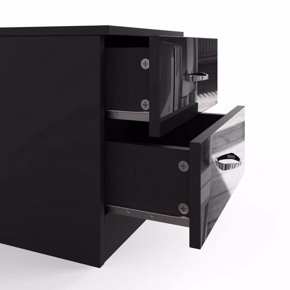 NESTLUNE Black High Gloss 2 Drawer Bedside Cabinet Table – 4