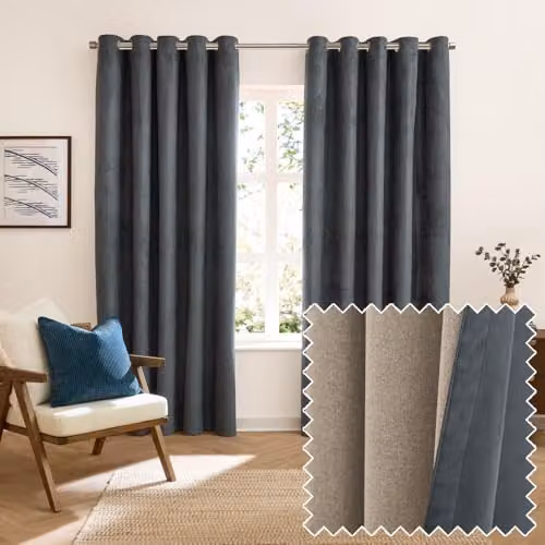 Furn Verso Blackout Eyelet Curtain Pair in Petrol Blue, W: 183 cm, H: 168 cm – 1