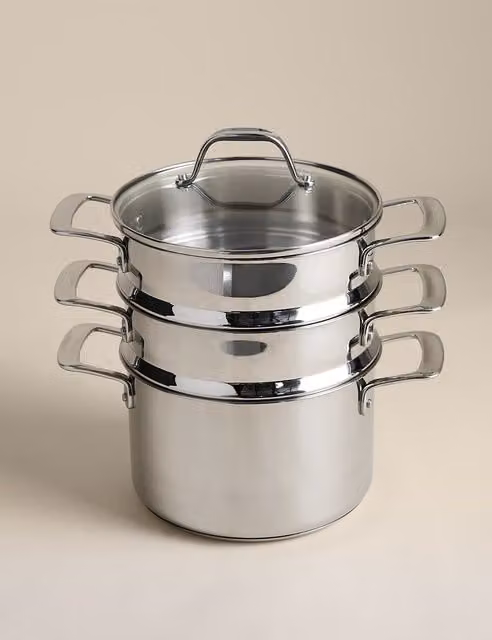 M&S Stainless Steel 3 Tier Steamer in Silver