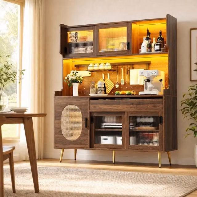 STILVORA Brown Sideboard with Integrated LED Lighting and Storage – 1