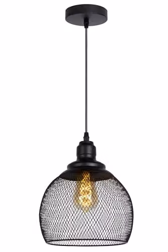 Lucide Mesh Dimmable Adjustable Height Vintage Pendant Light, Black, Diameter: 22 cm