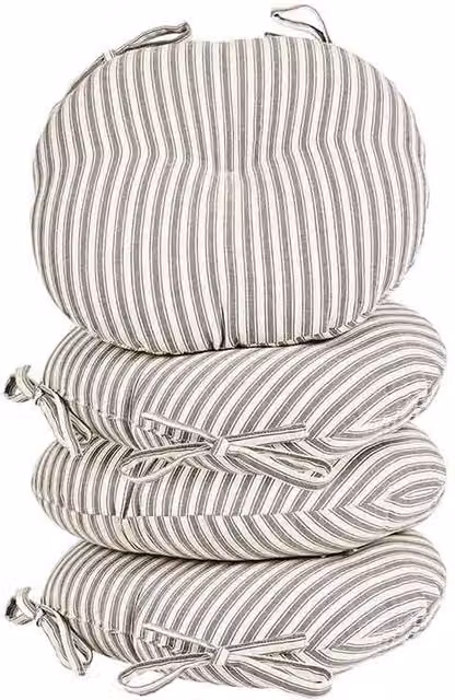 Dibor Set of 4 Grey Round Quilted Outdoor Garden Chair Seat Pad Cushions, Diameter: 40 cm