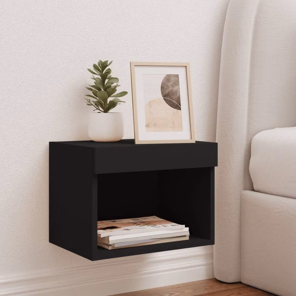 Berkfield Home Wall-mounted Bedside Cabinet with Integrated LED Lights in Black – 2