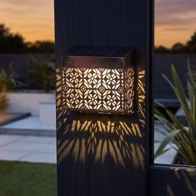 Garden Greatness Maroc Solar LED Wall and Fence Post Light in Bronze with Cool White Glow – 3