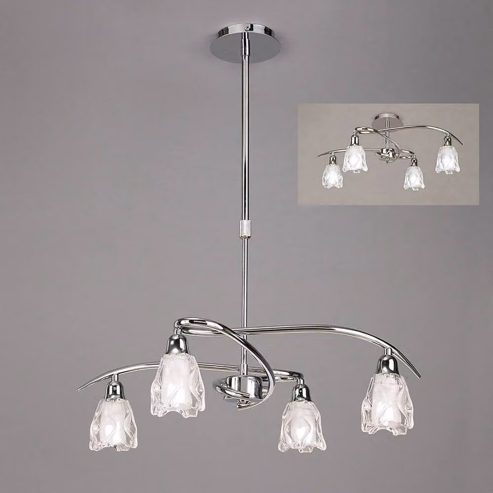 Netlighting Amel 4 Light Telescopic Convertible To Semi Flush Ceiling Light in Chrome and Silver – 2