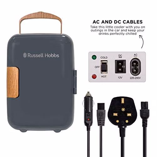 Russell Hobbs RH4CLR1001SCG 4L Mini Portable Cooler and Warmer for Drinks and Cosmetics, Grey and Wood Effect – 2