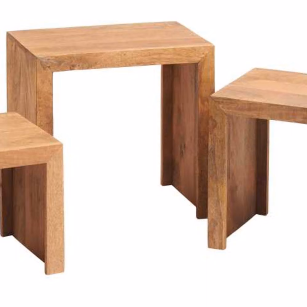 Wyld Haus Set of 3 Manila Light Mango Wood Nesting Tables in Brown – 3