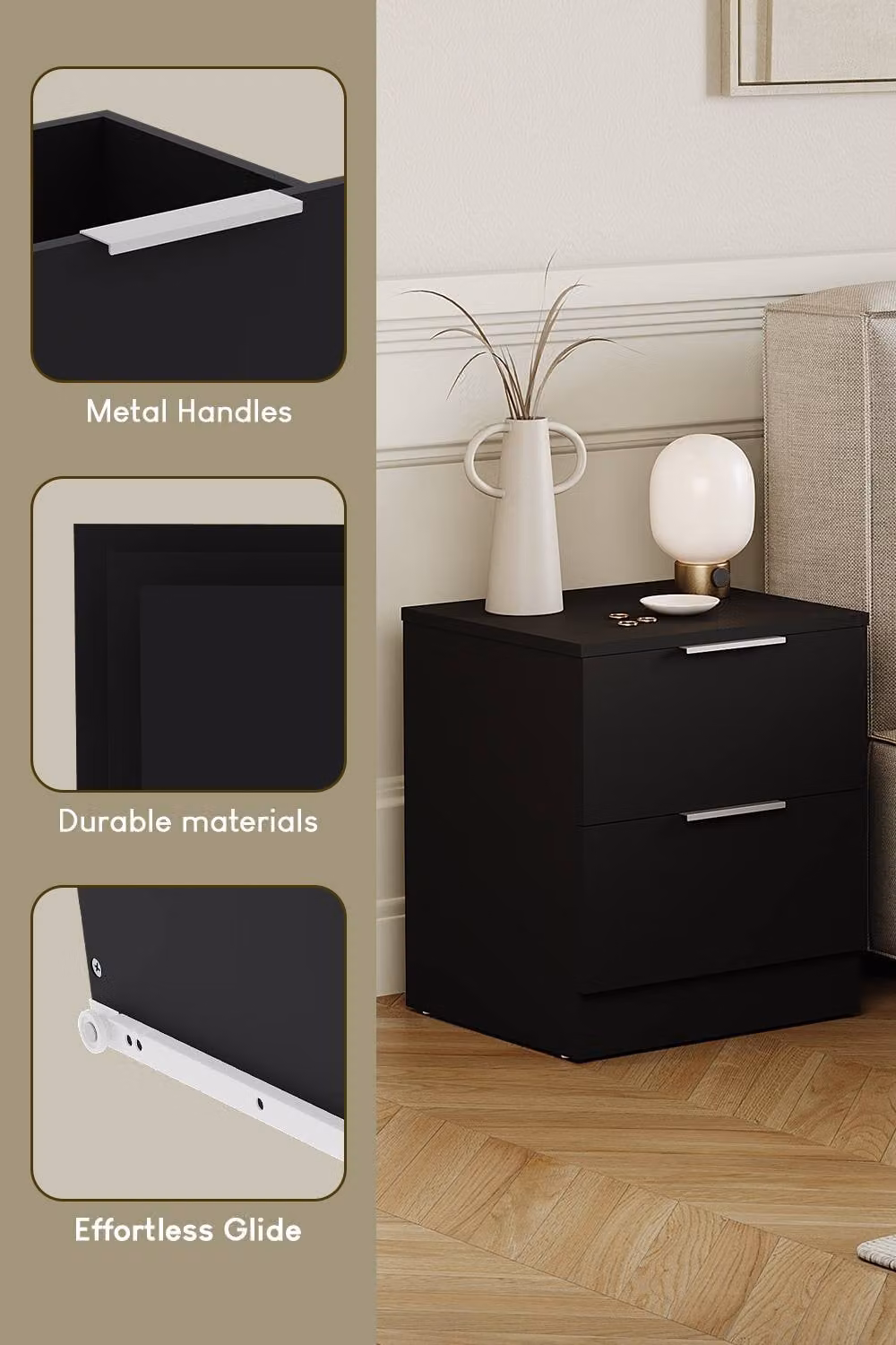 Vida Designs Trega 2 Drawer Bedside Chest in Black – 2