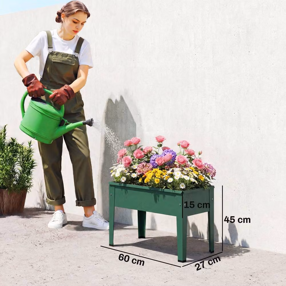 OUTSUNNY Metal Raised Garden Bed on Legs with Drainage Hole, Green, W/D/H: 60 x 45 x 27 cm – 3