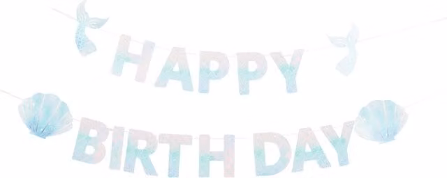 My Party Mermaid Happy Birthday Hanging Pennant Banner in Multicolour and Blue