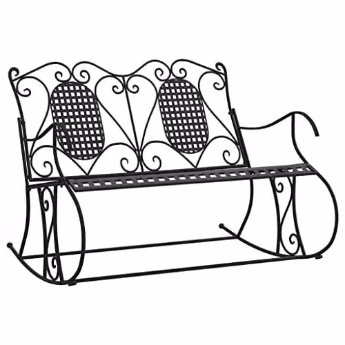 vidaXL 2-Seater Metal Rocking Bench in Black, W: 113 cm, H: 84 cm, D: 94 cm