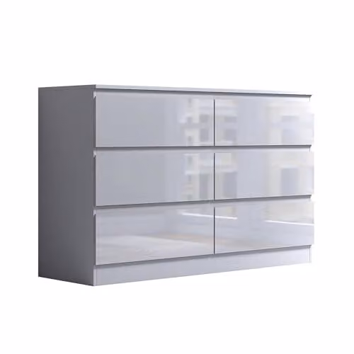 FWStyle Stora White Gloss 6 Drawer Chest H 77 x W 110 x D 40 cm