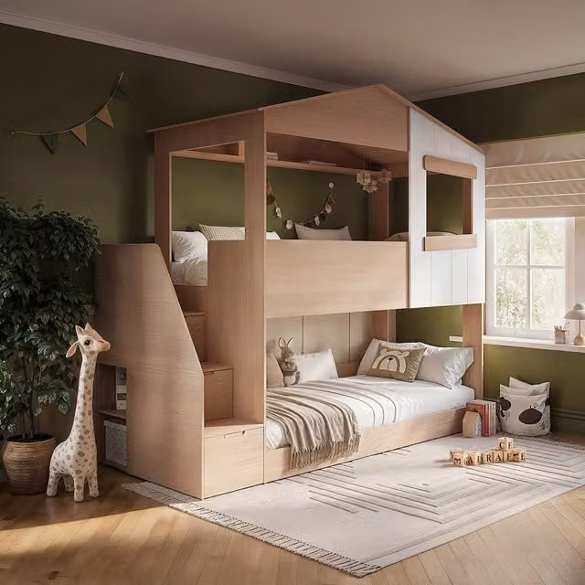 Dreamland House Scandinavian Style Wooden Childrens Bunk Bed with House Frame, Stairs and Drawers in White