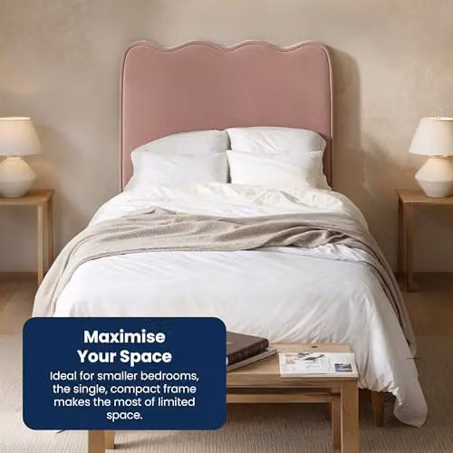 Flair Furnishings Ellis Single Velvet Bed Frame with Cloud Headboard, Pink, W/D/H: 90 x 190 x 110 cm – 4