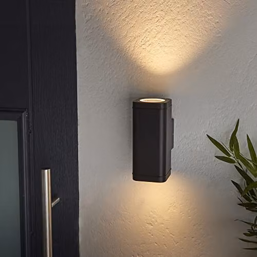 Loops Modern Up & Down Outdoor Wall Light in Black with Transparent Glass Diffuser – 5