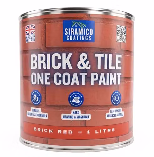 SIRAMICO COATINGS Red Brick and Tile Paint, 1 l, Matt Finish, Water-Based Dispersion for Interior and Exterior Brick, Tile, Concrete and Stone Surfaces – 1
