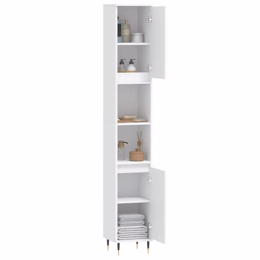 Berkfield Home White Bathroom Cabinet with Hinged Doors and Open Shelf, W/D/H: 30 x 30 x 190 cm – 2