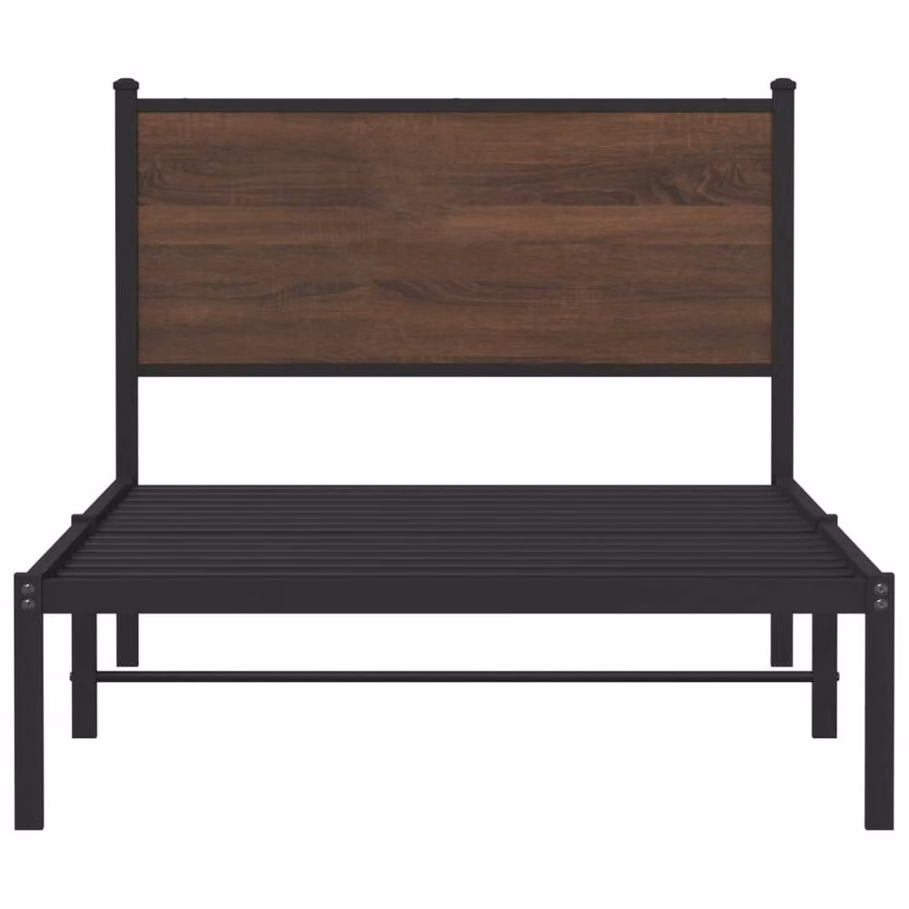 Berkfield Home Metal Bed Frame in Brown Oak, W/D/H: 100 x 190 cm – 4