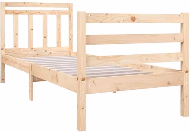 Berkfield Home Beautiful Small Single Solid Wood Bed Frame in Natural Pine, W/D/H: 75 x 190 x 81 cm