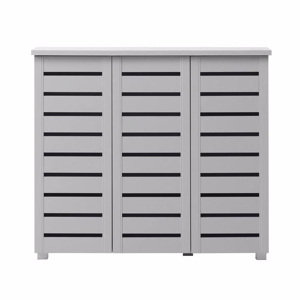 Timber Art Design 5 Tier Shoe Storage Cabinet with 3 Doors in Light Grey, W/D/H: 98.3 x 33.6 x 114 cm – 2
