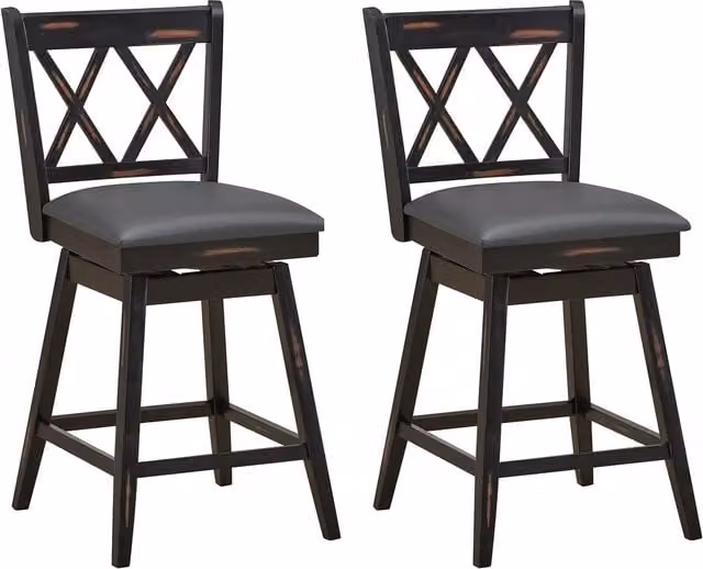 Costway Set of 2 Black Swivel Bar Stools with Upholstered Synthetic Leather Seats – 1