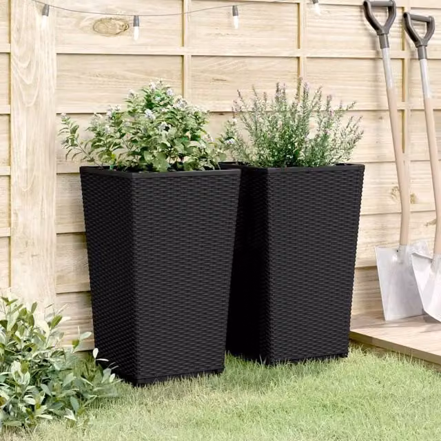 Berkfield Home Garden Planter Tub, 2 Pack, Black, W/D/H: 32.5 x 32.5 x 57 cm