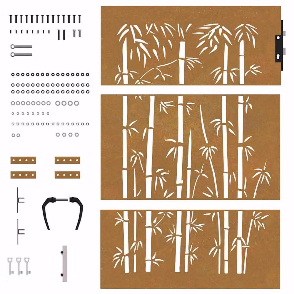 Berkfield Home Beautiful Garden Gate in Brown Corten Steel with Bamboo Design, W: 85 cm, H: 150 cm – 5